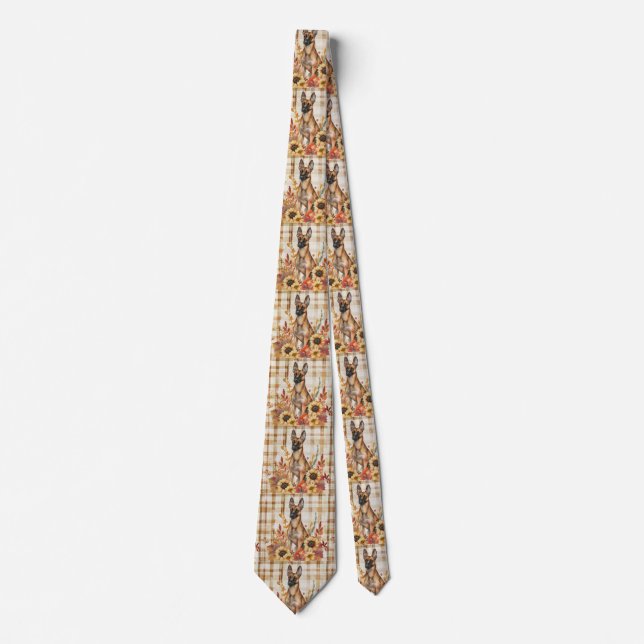 Belgian Malinois Thanksgiving Sunflowers Tie (Front)