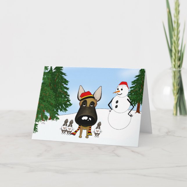 Belgian Malinois Winter Snow Holiday Card (Front)