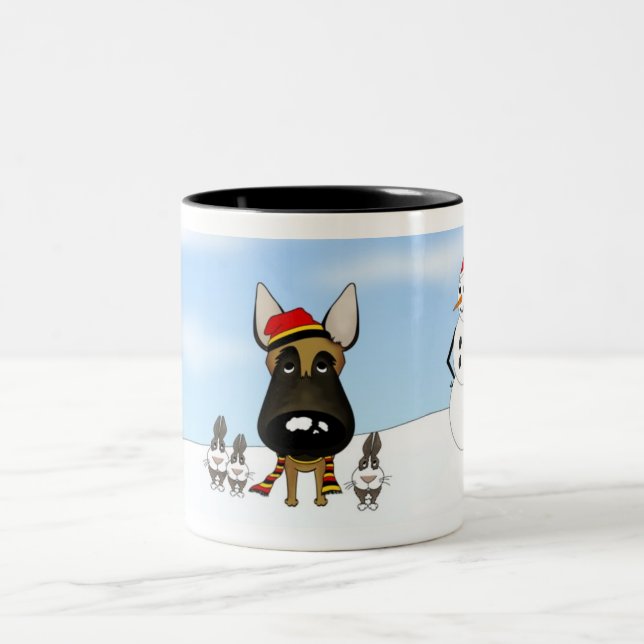Belgian Malinois Winter Snow Two-Tone Coffee Mug (Center)