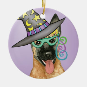 Belgian Malinois Witch Ceramic Tree Decoration
