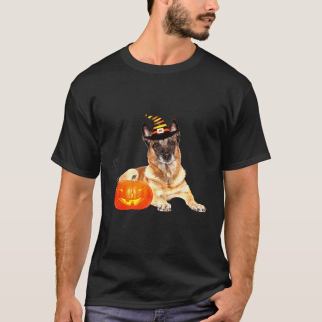 Belgian Malinois Witch Hat Halloween Dog Costume T-Shirt (Front)