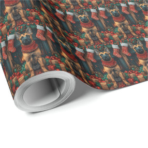 Belgian Malinois With Christmas Gifts Fireplace  Wrapping Paper