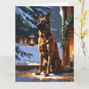 Belgian Malinois With Christmas Lights Holiday  Card