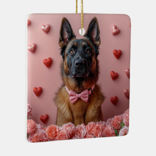 Belgian Malinois with Roses - Valentine's Day  Ceramic Ornament