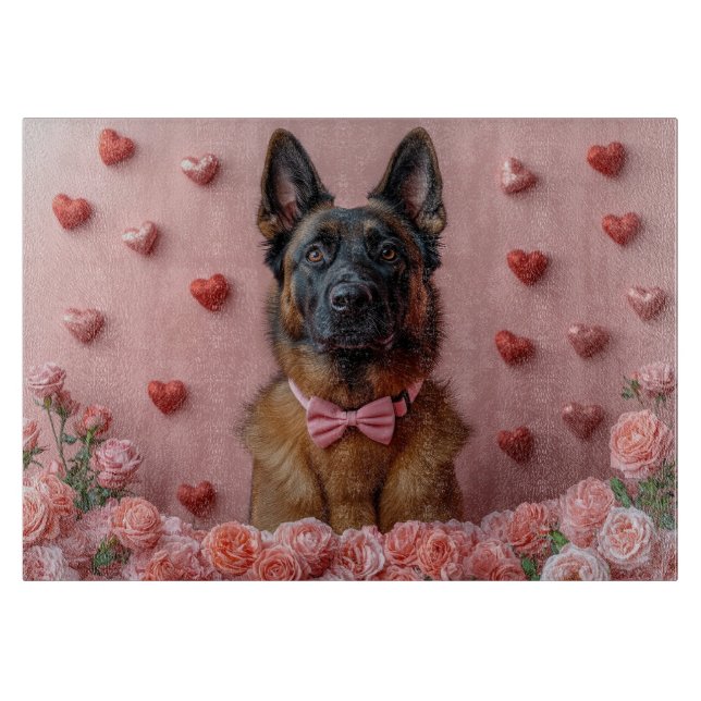 Belgian Malinois with Roses - Valentine's Day  Cutting Board (Front)