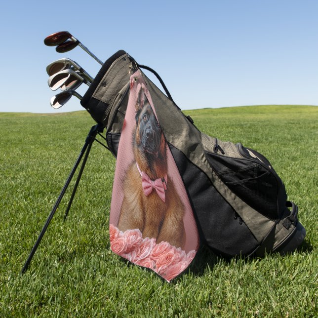 Belgian Malinois with Roses - Valentine's Day  Golf Towel (Green)