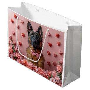 Belgian Malinois with Roses - Valentine's Day  Large Gift Bag