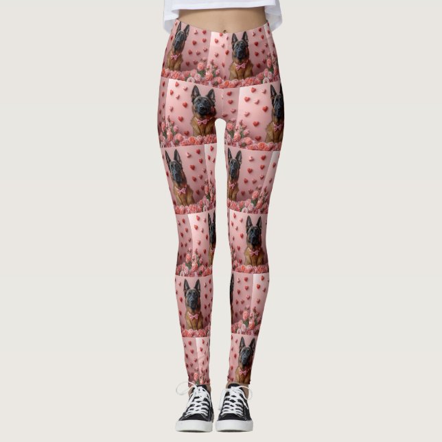 Belgian Malinois with Roses - Valentine's Day  Leggings (Front)