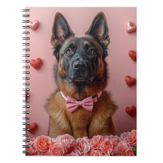 Belgian Malinois with Roses - Valentine's Day  Notebook (Front)