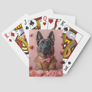 Belgian Malinois with Roses - Valentine's Day Playing Cards