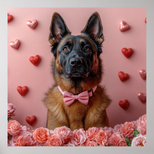 Belgian Malinois with Roses - Valentine's Day  Poster