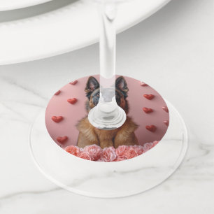 Belgian Malinois with Roses - Valentine's Day  Wine Glass Tag