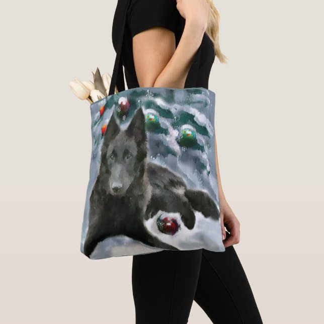 Belgian Sheepdog Christmas Tote Bag (Close Up)