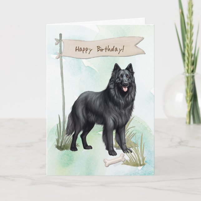 Belgian Sheepdog Dog Outdoors Under Birthday Sign Card (Front)