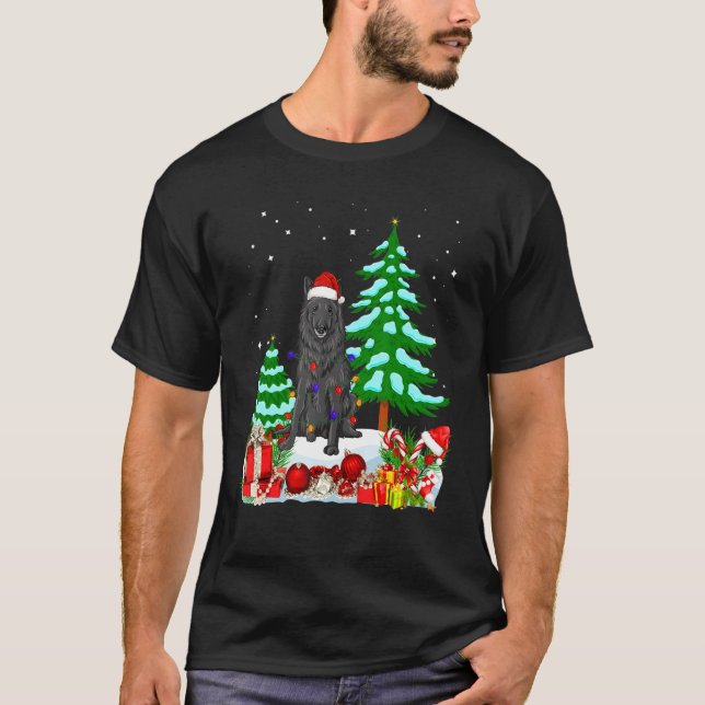 Belgian Sheepdog Dog Wearing Christmas Hat Tree Li T-Shirt (Front)