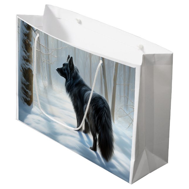Belgian Sheepdog Let It Snow Christmas Large Gift Bag (Front Angled)