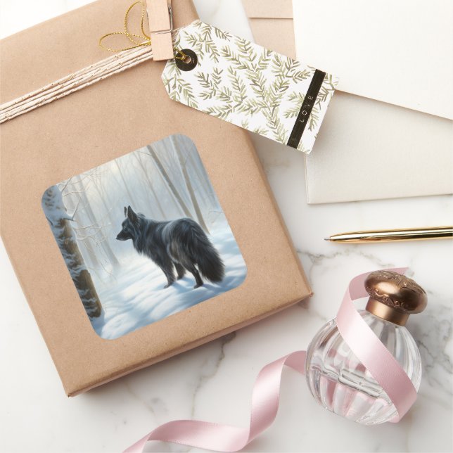 Belgian Sheepdog Let It Snow Christmas Square Sticker (Gifting)