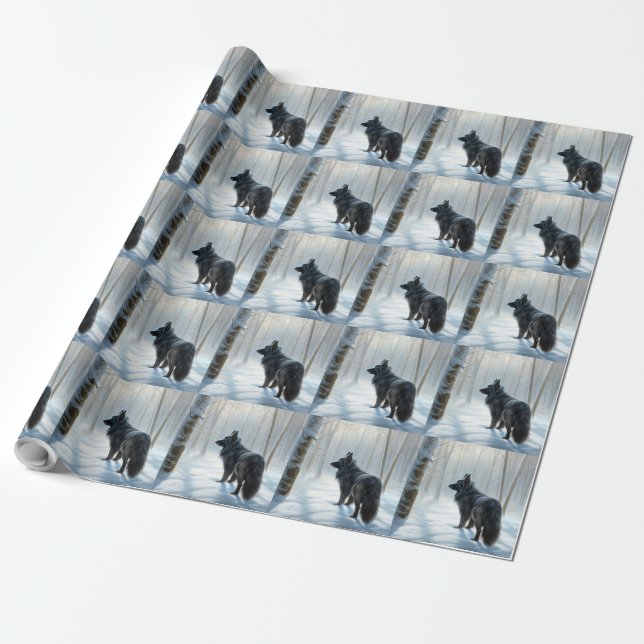 Belgian Sheepdog Let It Snow Christmas Wrapping Paper (Unrolled)