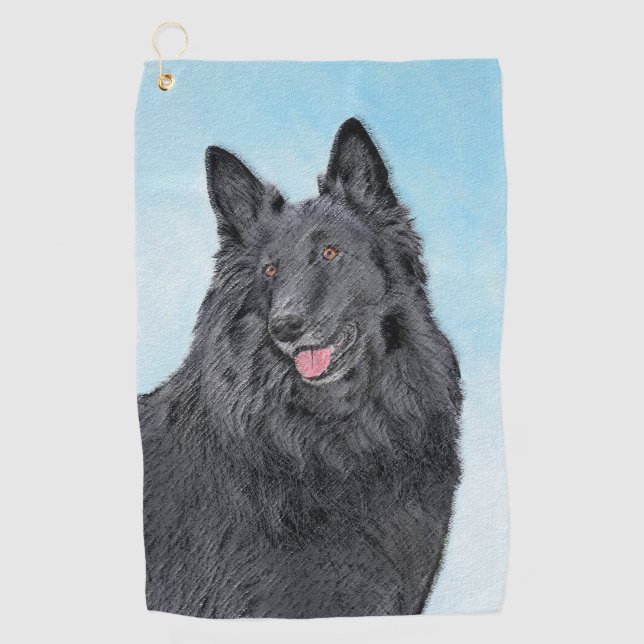 Belgian Sheepdog Painting - Cute Original Dog Art Golf Towel (Front)