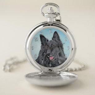 Belgian Sheepdog Painting - Cute Original Dog Art Pocket Watch