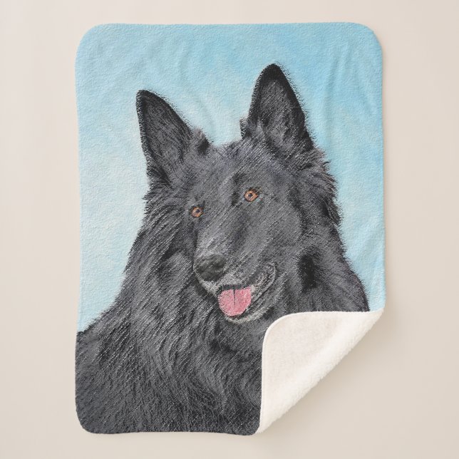 Belgian Sheepdog Painting - Cute Original Dog Art Sherpa Blanket (Front)