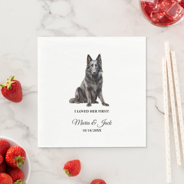 Belgian Sheepdog Pet Cocktail Wedding  Napkin (Insitu)