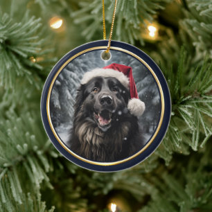 Belgian Sheepdog Santa Hat Winter Forest Ceramic Tree Decoration