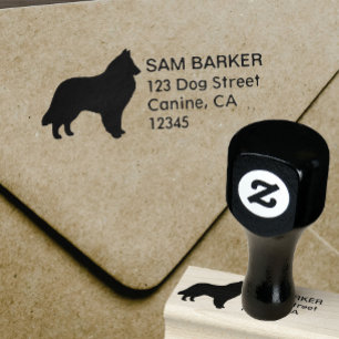 Belgian Sheepdog Silhouette Return Address Rubber Stamp