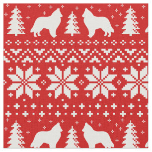 Belgian Sheepdog Silhouettes Christmas Holiday Fabric