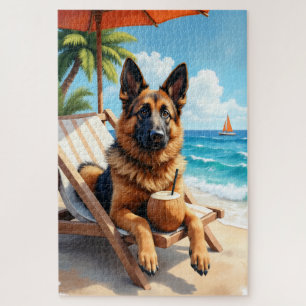 Belgian Shepherd Beach Relax Scene Jigsaw Puzzle