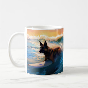 Belgian Shepherd  Beach Surfing Painting  Coffee Mug
