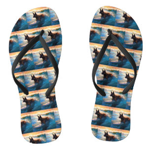 Belgian Shepherd  Beach Surfing Painting  Flip Flops