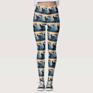 Belgian Shepherd Beach Surfing Painting Leggings