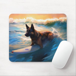 Belgian Shepherd Beach Surfing Painting Mouse Mat