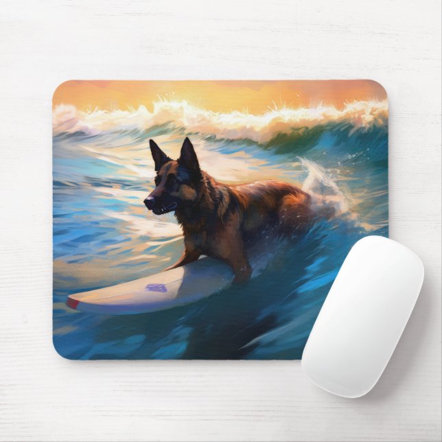Belgian Shepherd  Beach Surfing Painting  Mouse Mat (With Mouse)