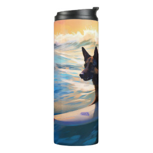 Belgian Shepherd  Beach Surfing Painting  Thermal Tumbler