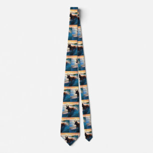 Belgian Shepherd Beach Surfing Painting Tie