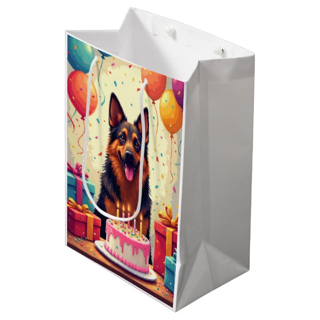 Belgian Shepherd Birthday Celebration Medium Gift Bag (Front Angled)
