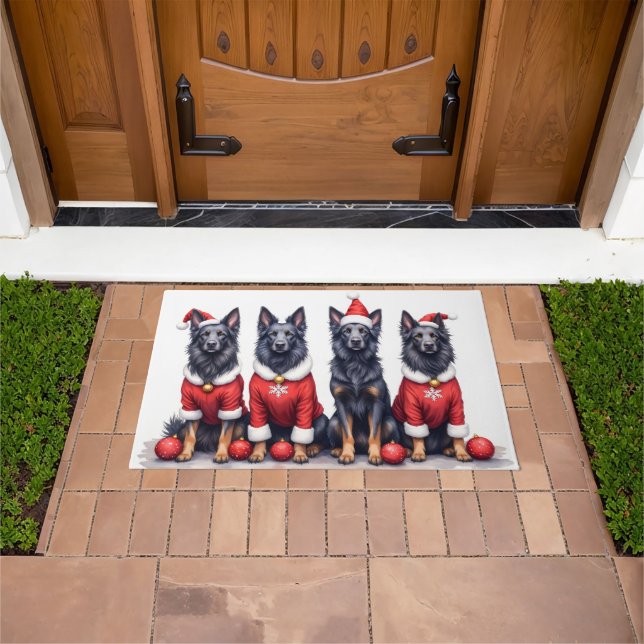 Belgian Shepherd Christmas Dress Santa Hat Doormat (Outdoor)