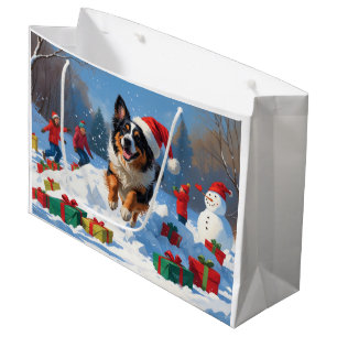 Belgian Shepherd  Christmas Festive Snow Scene Large Gift Bag