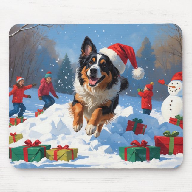 Belgian Shepherd  Christmas Festive Snow Scene Mouse Mat (Front)