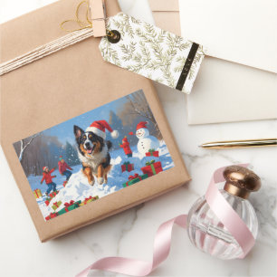Belgian Shepherd Christmas Festive Snow Scene Rectangular Sticker