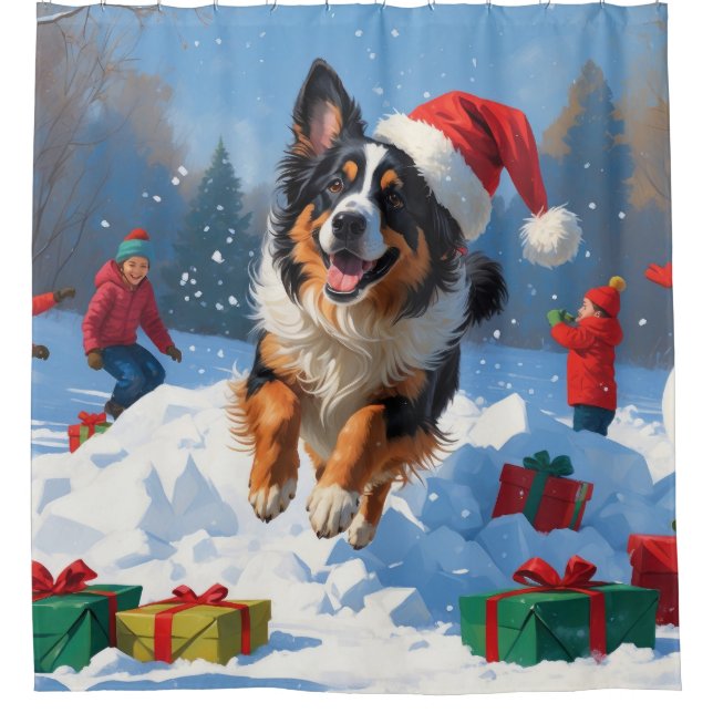 Belgian Shepherd  Christmas Festive Snow Scene Shower Curtain (Front)