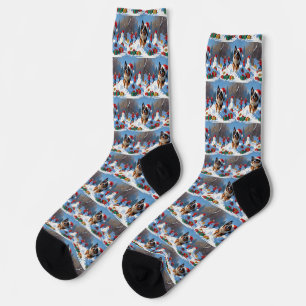 Belgian Shepherd Christmas Festive Snow Scene Socks