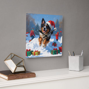 Belgian Shepherd  Christmas Festive Snow Scene Square Wall Clock