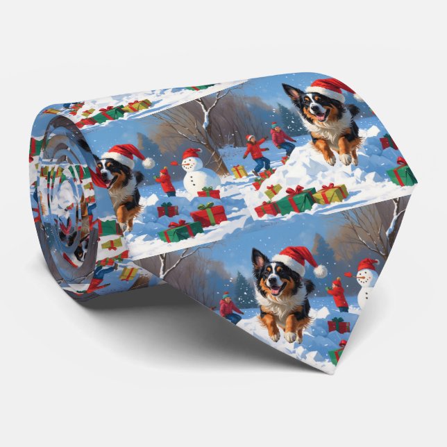 Belgian Shepherd  Christmas Festive Snow Scene Tie (Rolled)