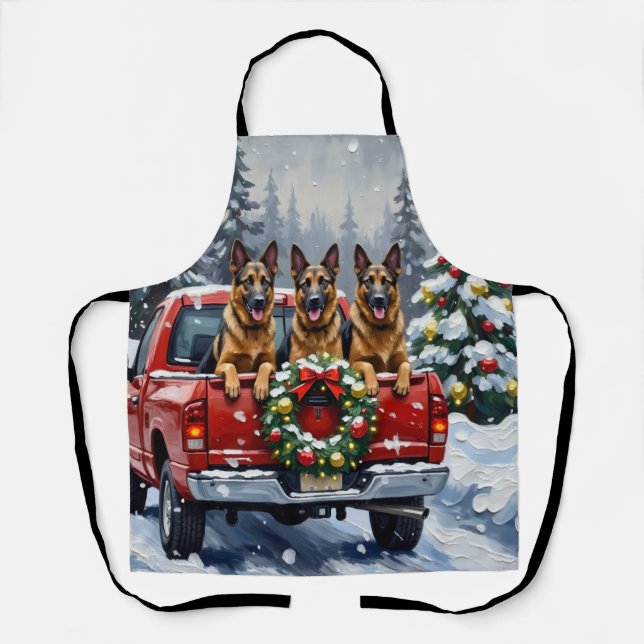 Belgian Shepherd Christmas Red Truck Holiday Apron (Front)