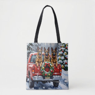 Belgian Shepherd Christmas Red Truck Holiday Tote Bag