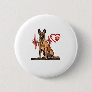 Belgian Shepherd Dog Heartbeat Paw Heart 6 Cm Round Badge