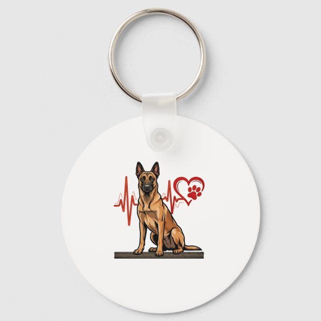 Belgian Shepherd Dog Heartbeat Paw Heart Key Ring (Front)